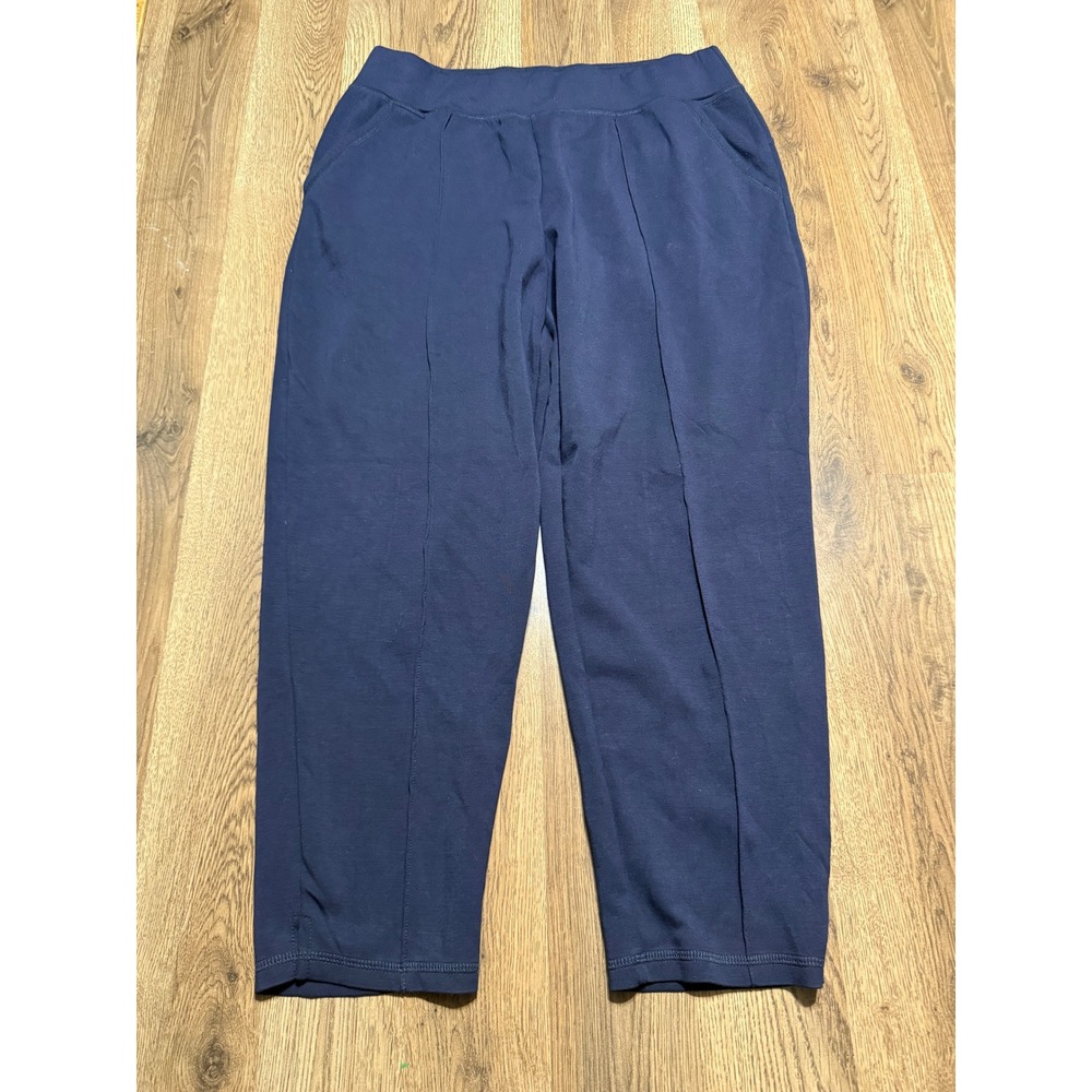 Stylus Pants Women Size L Navy Blue Pintuck Pockets Rayon Knit Jogger